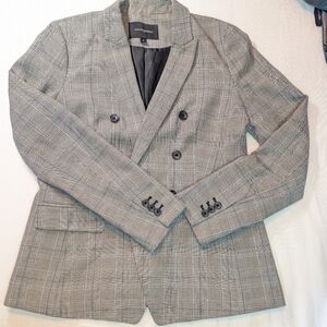 Gray Plaid Double-Breasted Blazer